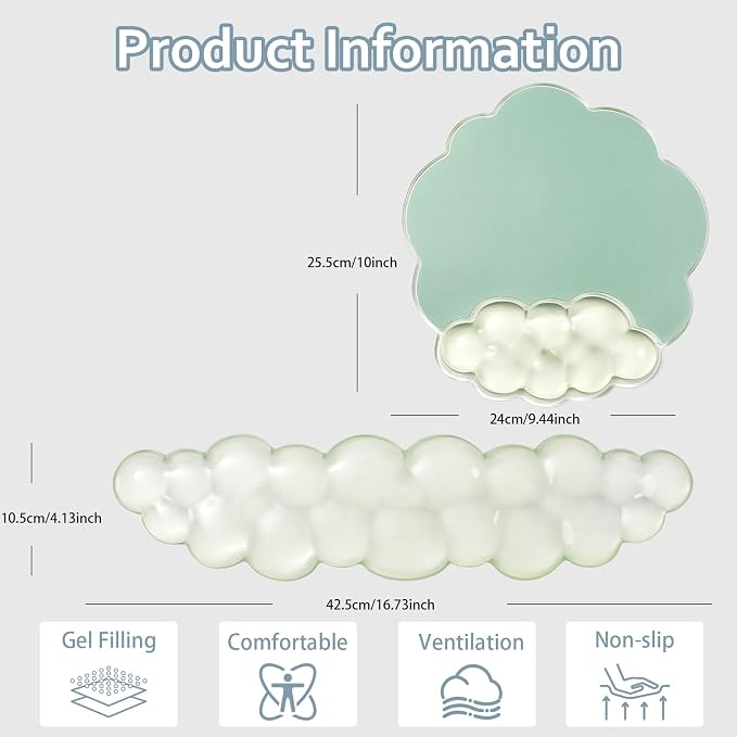 Cloud Wrist Rest and Cloud Mouse Pad for Keyboard and Mouse Pain Relief | Cooling Comfort Pain & Fatigue Relief Easy to Clean Office Accessories