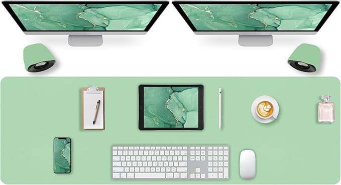 Leather Desk Pad Mat, Green Desk Mat, 47.2" x 16.9" | Non-slip and Waterproof Computer Mat, Large Desk Protector for Office/Home, Desk Accessories