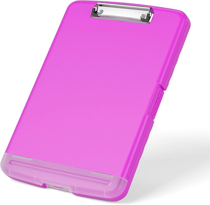 Rimilak Clipboard with Storage, 8.5 x 11 High Capacity Clip Board, Magenta | Smooth Writing, Side-Opening Plastic Folder with Pen Holder, Size 14.2 x 9.6 x 1.2″ ,for Classroom, Teacher, Student