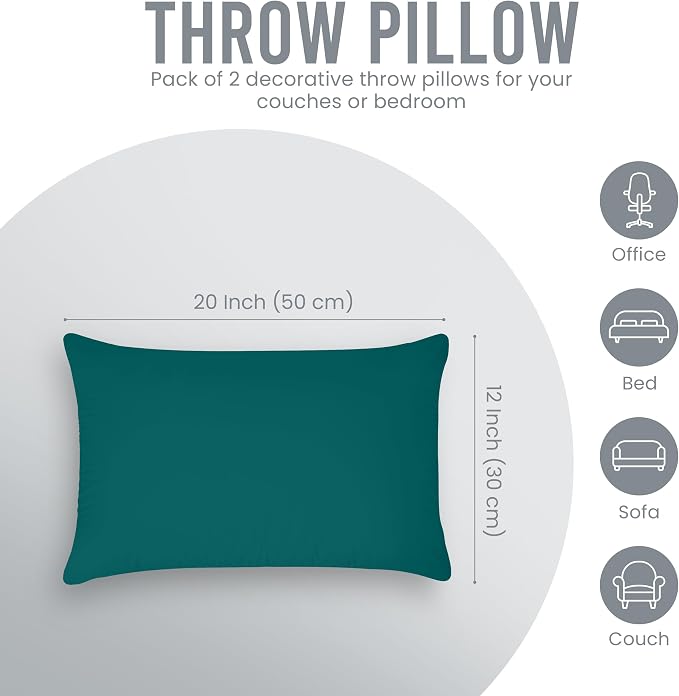 Utopia Bedding 12x20 Pillow Inserts, Set of 2, Dark Teal – Indoor Decorative Throw Pillows for Bed, Sofa & Couch – Soft, Supportive & Fluffy Cushion Inserts