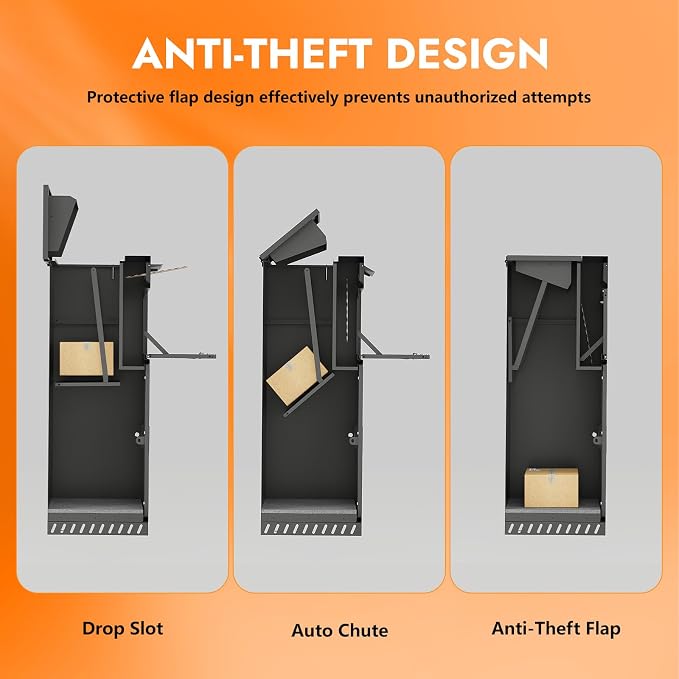 Package Delivery Boxes for Outside, 44.49''H Anti-Theft Porch Package Box with Lock & Mail Slot – Large Outdoor Parcel Drop Box, Waterproof Steel for Home, Fence, Curbside
