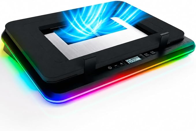 KLIM Turbofrost Gaming Laptop Cooling Pad, 16,000 RPM, RGB, USB-C/DC | 4 turbo fans, aircraft-grade aluminum, anti-dust, dual USB-C/DC power, 3 extra USB ports, up to 17.3in, Space grey