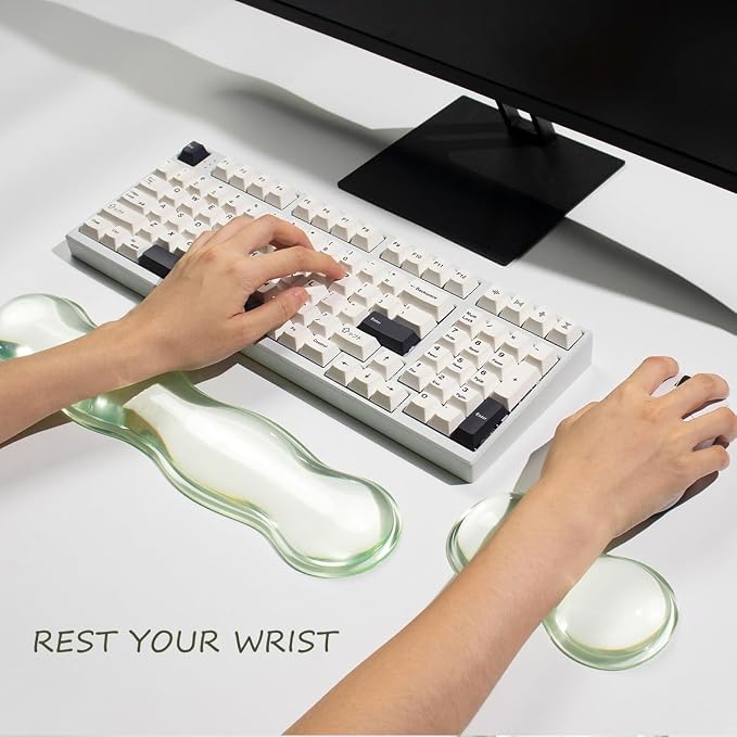 Clear Gel Wrist Rest for Keyboard and Mouse, Green Silicone Mouse Wrist Rest Set, Cute Ergonomic Wrist Rest for Keyboard 60%/75%(Green)