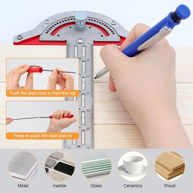 2.8mm Carpenter Pencils Set with 2.8mm Refill Leads, Extended Nose Deep Hole Pencil for Carpentry, Woodworking Marking & Pipeliners