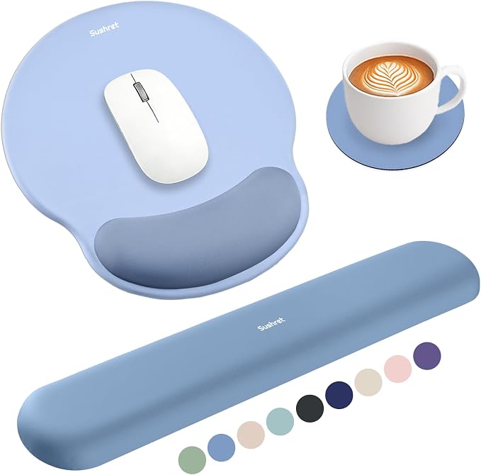Mouse Pad and Keyboard Wrist Rest, 3-in-1 Gel Memory Foam Ergonomic Mouse Pad with Wrist Rest Set,Gaming Mousepad Arm Cushion Support for Computer Office Desk Accessories Cute Setup,Sky Blue
