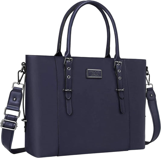 MOSISO PU Leather Laptop Tote Bag for Women, Waterproof Large Capacity Business Work Briefcase Shoulder Laptop Bag