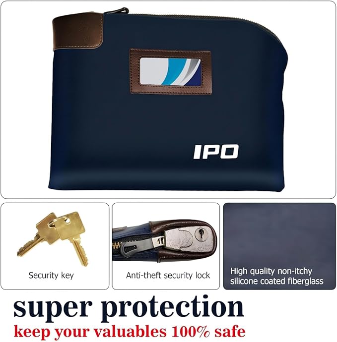 Waterproof Cash Bag with Lock and 2 Keys, 11 x 8.6 Inches, Canvas Documents Bag, Money Bank Deposit Bag with Zipper, Durable Leatherette Money Cash Coin Check Wallet Pouch for Men & Women