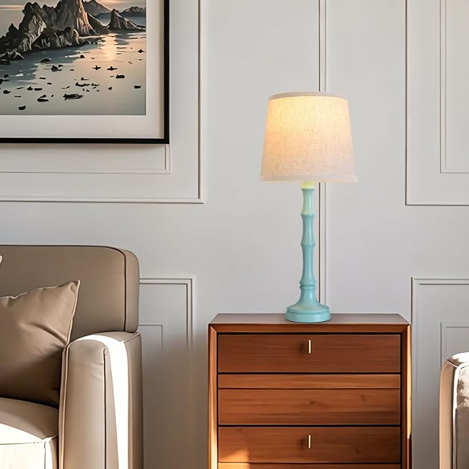 Lamps Set of 2 Modern Farmhouse Table Lamp Bedside Reading Lamps Living Room End Tables Set Lamps for Night Stands Bedroom Night Lamp,High 26.25 Inch,Green,With Fabric Lamp Shade,Bulb Not Included