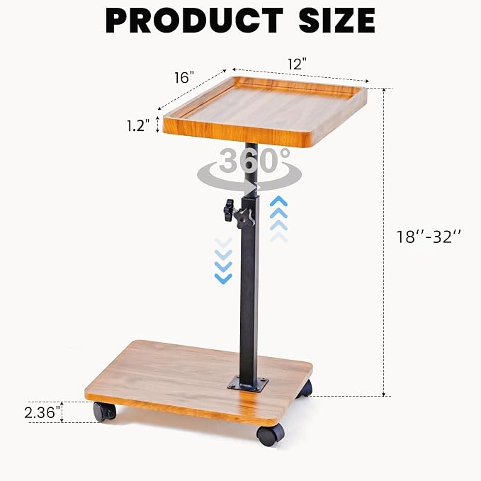 C Table End Table Adjustable Height,C Shaped End for Couch，Snack Tables,360°Swivel TV Tray Sofa Table,Tables that Slide Under,Coffee SideTable for Bed,Chair,Bath-tub (Original Wood Color)