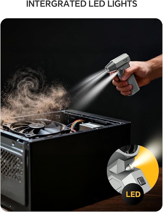 Compressed Air Duster, 150000RPM Electric Air Duster with LED Display & Brushless Motor, 4-Gear Air Blower Rechargeable with LED Light, Cordless Turbo Fan for Computer, Keyboard, Car, Home, Outdoor