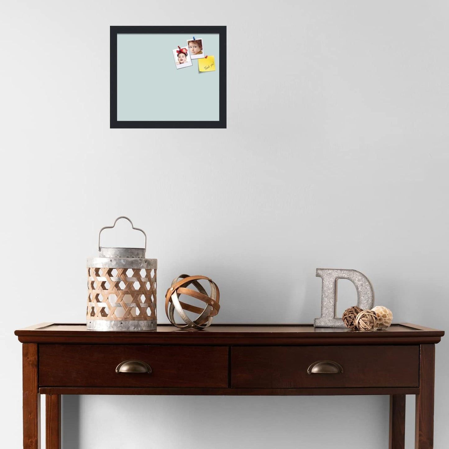 PinPix 14x12 Inch Cork Bulletin Board. This Decorative Framed Pin Board Comes with Soft Blue Design and a Satin Black Frame. Ideal for Home Office Decor or Message Board (PinPix-1814)