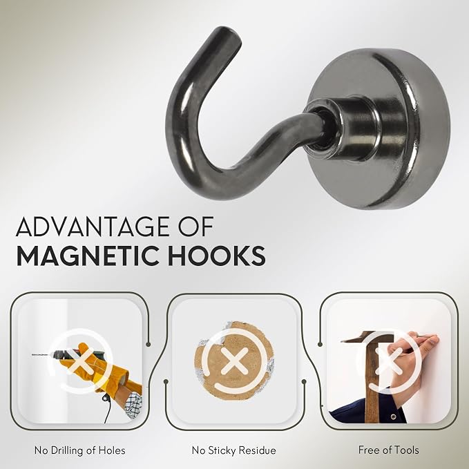 Neosmuk Magnetic Hooks, Heavy Duty 30lb+ Strong Magnet Hook for Cruise Cabins, Cruise Essentials 2026 for Hanging, Metal Wall Refrigerator Hangers (Gunmetal, 12 Pack)