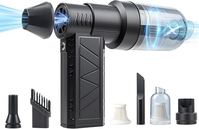 4-in-1 Compressed Air Duster with Light, Handheld Car Vacuum/Air Blower/Pump/Inflate 130000RPM Adjustable Electric Vacuum Cleaner for Computer Keyboard Car Home(Black)