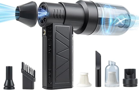 4-in-1 Compressed Air Duster with Light, Handheld Car Vacuum/Air Blower/Pump/Inflate 130000RPM Adjustable Electric Vacuum Cleaner for Computer Keyboard Car Home(Black)