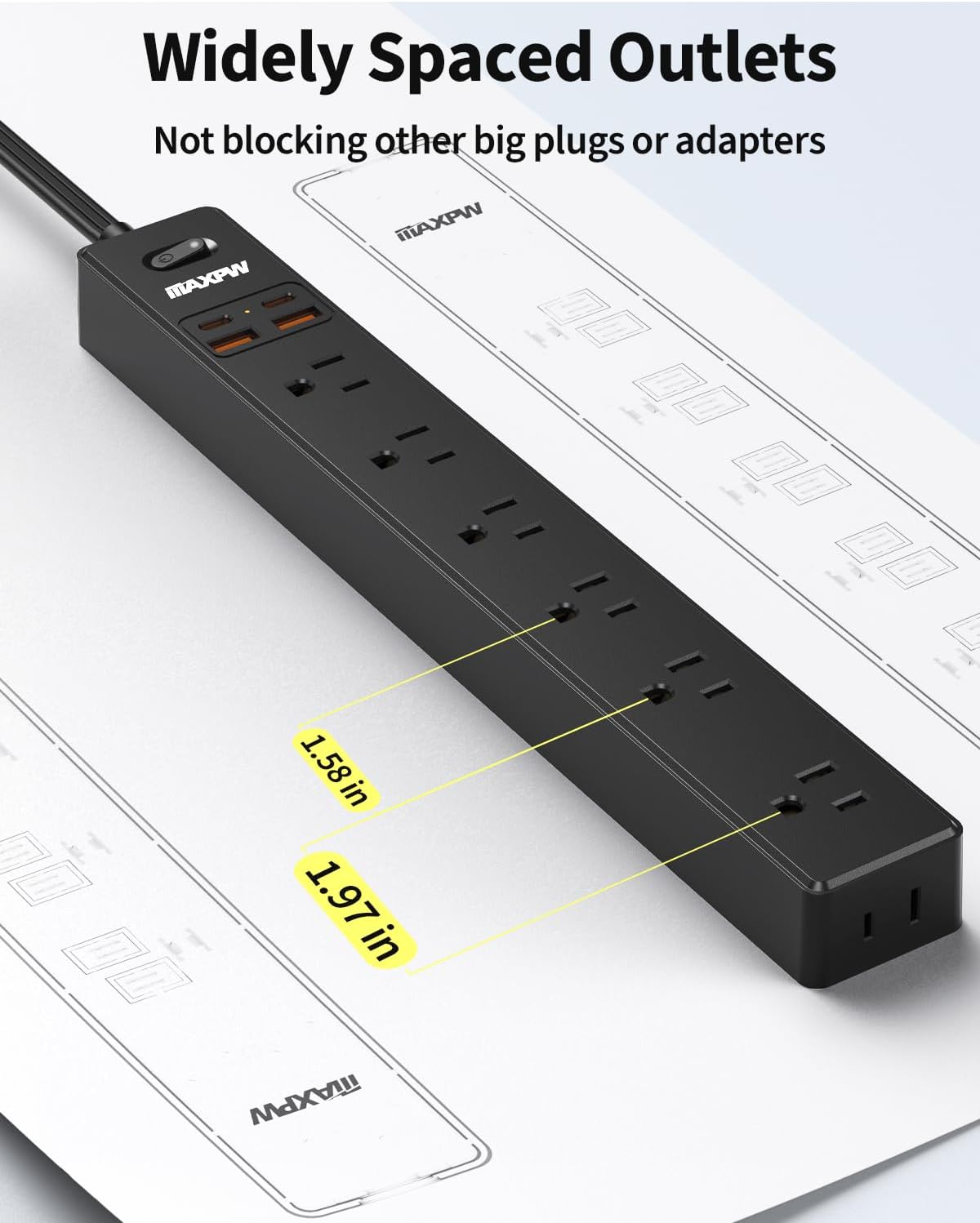 6 Ft Power Strip Surge Protector - 7 Outlets 4 USB Ports (2 USB C), Ultra Thin Flat Extension Cord & Flat Plug, 1700 Joules, Wall Mount, Desk Charging Station for Home Office Dorm, Black