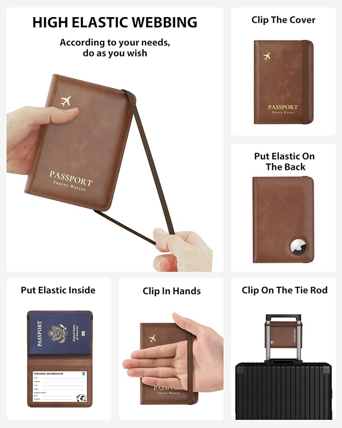 Stouchi AirTag Passport Holder – Slim RFID Travel Wallet | Ultra-slim, Waterproof PU Leather, 5 Card Slots, RFID Blocking, AirTag Slot – Perfect for US Passports