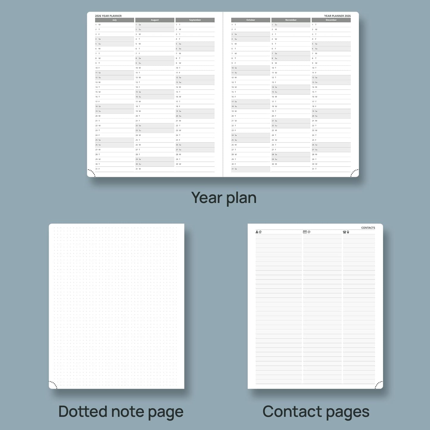 POPRUN Weekly Planner 2026 (Large 8.5" x 10.5") Calendar 12 Months Notebook with Horizontal Layout, Leather Soft Cover, Monthly Tabs, Inner Pocket, 100GSM Thick Paper, Pen Holder - Black