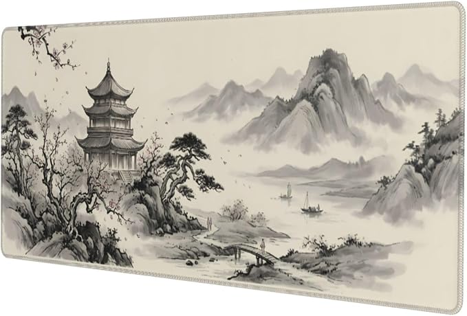 Japanese Cherry Blossoms Gaming Mouse Pad Large Extended Desk Mat Non-Slip Rubber Base Keyboard Pad with Stitched Edges for Office Gaming 31.5x11.8 in