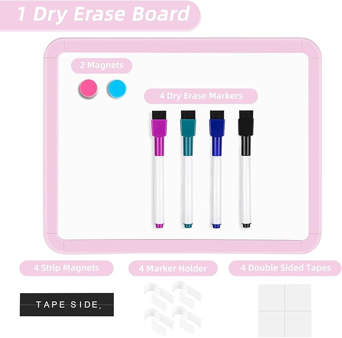 VUSIGN Magnetic Dry Erase Board, 8.5 x 11 Inches White Board, Pink | Includes 4 Dry Erase Markers,Small Mini White Board for Students Fridge Wall Locker