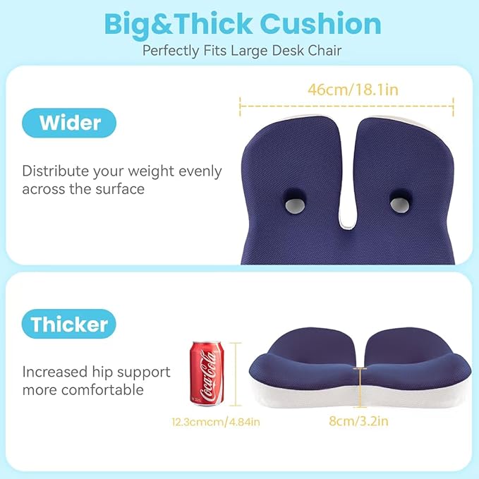 Seat Cushion,Office Chair Memory Cushion, Ergonomic Design, Relieve Sciatica and Long-Term Sitting Pain, Suitable for desks, car Seats, Games, wheelchairs