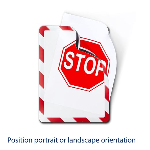 Tarifold Magnetic Safety Display Pockets, Letter Size, Red/White, 2 Pack | 2 magnetic safety display pockets, full magnetic backing, wide opening for quick updates, portrait or landscape, red/white