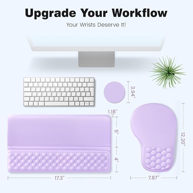Ospelelf Ergonomic Mouse Pad and Keyboard Stand Wrist Rest Set, Memory Foam Comfort, Pain Relief for Typing, Office Desk Accessories, Purple