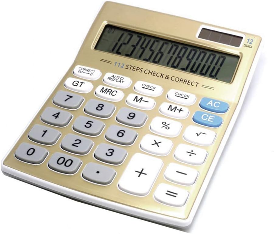 Meichoon Desktop Calculator Standard Function Solar Battery Dual Power with 12 Digit Large LCD Display Basic Calculating Machine for Office/Home Elegant Design KA05