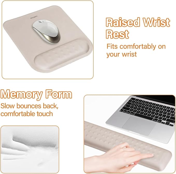MOSISO Keyboard Stand&Wrist Rest Support for Keyboard &Mouse Pad Set | Ergonomic Massage Wrist Rest Set, Easy Typing Working Acrylic Clear Stand for Office Home, Taupe Brown