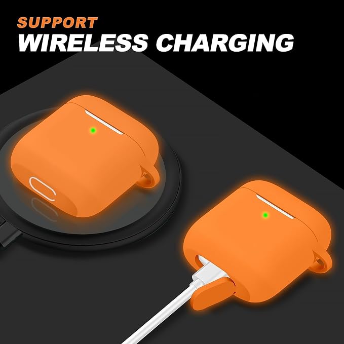 for AirPods Case Cover, Come with Cleaner Kit, Soft Silicone Protective Cover with Buckle, Compatible with Apple AirPods 2nd 1st Generation Charging Case, Front LED Visible, Luminous Orange