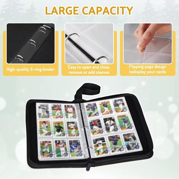 Football Card Binder Holder 900 Pockets with 50 Removable Sleeves, Portable Sports Trading Cards Binder Album Collector Organizer Protectors with Zipper,Waterproof