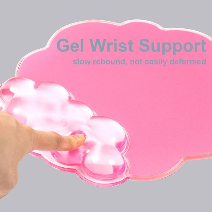 Pink Cloud Gel Wrist Rest for Keyboard and Mouse, Ergonomic Mouse Pad with Wrist Support Non-Slip Base for Typing Pain Relief/Computer/Laptop/Gaming/Home/Office (Cloud Shape, Pink)