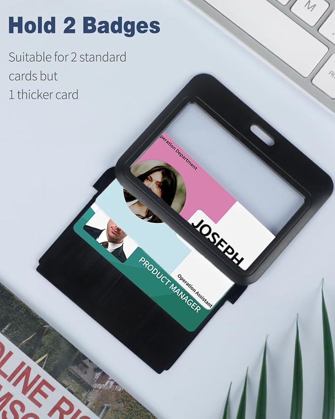Uniclife 3 Pack Sliding Badge Holder Hard Black Horizontal Plastic Card Case Protector with Lanyard Strap Metal Buckle and Clip for Office School ID Credit Key Card Driver’s License and Pass