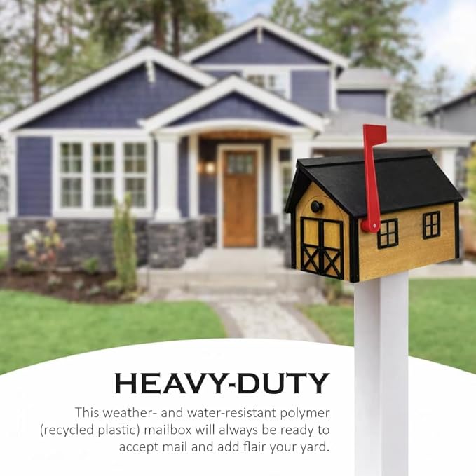 Peaceful Classics Poly Mailbox- Durable, Weather-Resistant Amish Craftsman Mailboxes for Outside Uses Like Front Yard and Road Side- Long-Lasting, Decorative, Modern Mailbox (Teak with Black Trim).