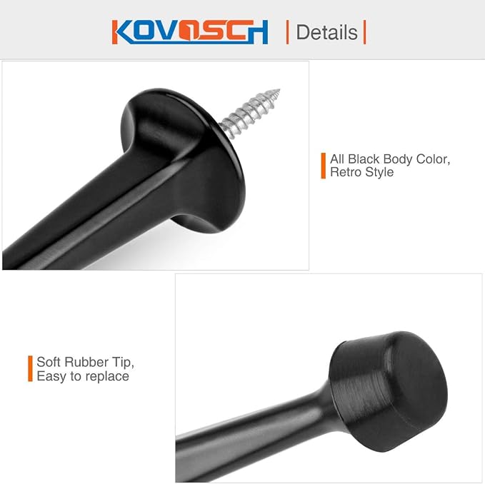 2 Pack Solid Rigid Door Stops - Heavy Duty Door Stoppers Wall Protector with Soft Rubber Tips, Black