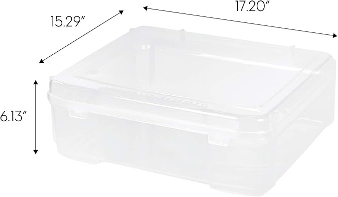 IRIS USA Scrapbook Case |Made in USA| Fits 12"x12" - Thick (1-Pack) - Clear | Portable Plastic Storage Organizers with Built-In Handles for Paper, Art, Board Games, Crafts, Files & Office Supplies