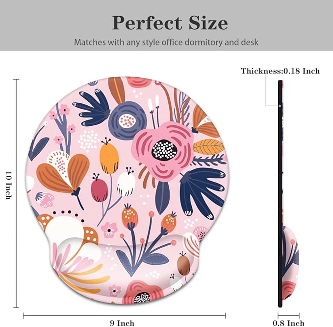 WAVEYU Ergonomic Mouse Pad with Wrist Support for Women Girls, Cute Pretty Mouse Mat Non-Slip Rubber Base Mousepad for Desk Laptop Gaming Working Computers Easy Typing & Pain Relief, Pink Flower