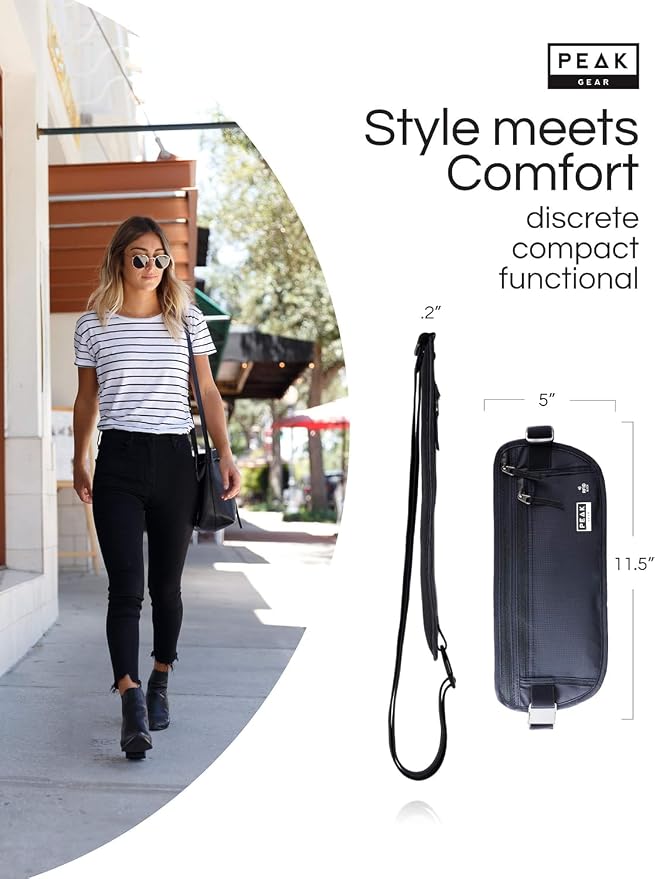 Peak Gear Travel Money Belt. Premium Quality Travel Wallet with RFID Blocking Fabric to Protect Credit Cards, Passports and Documents. Exclusive Theft Protection and 2 Recovery Tags | Gray