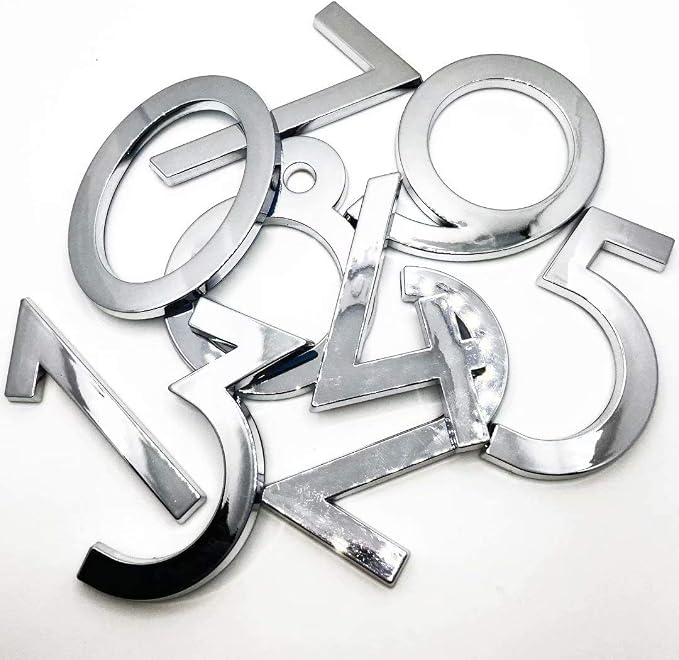 10 Pack Mailbox Numbers 0-9, 2.76 Inch High, Door Address Numbers Stickers for Apartment, House, Room, Office, Cars, Trucks, Silver Plating Process Number Sign