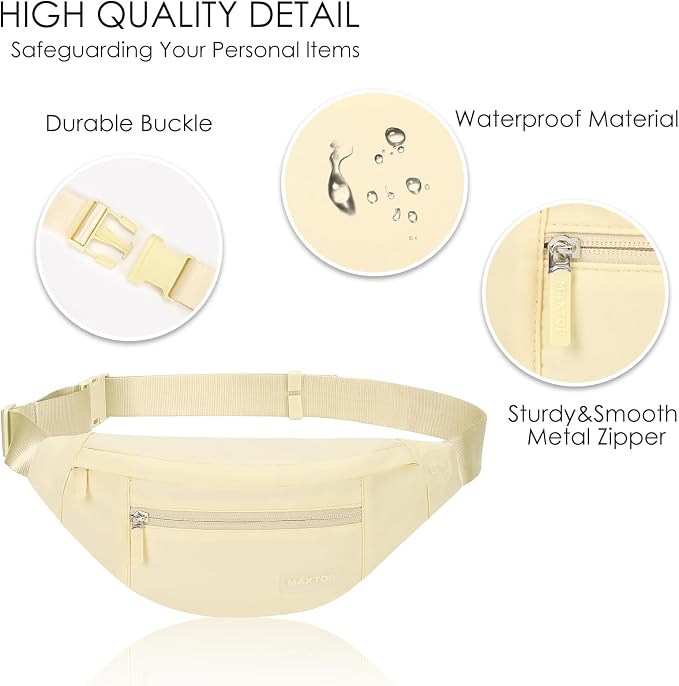 Large Yellow Waist Bag Sling Fanny Pack for Women Trendy Travel Essential | Key Chain,4-Zipper Pockets,Women Trendy Travel Essential Belt Bags with Adjustable Strap
