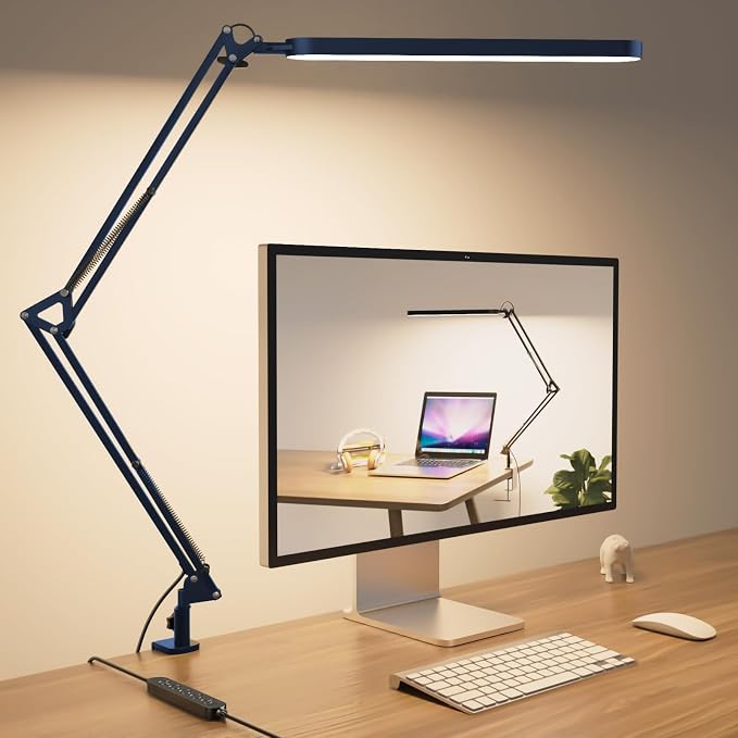 Desk Lamp - LED Desk Light - 5 Color Modes X 11 Brightness Levels - Adjustable Swing Arm - Timmer & Memory Function - 12W Lamp for Desk - Blue