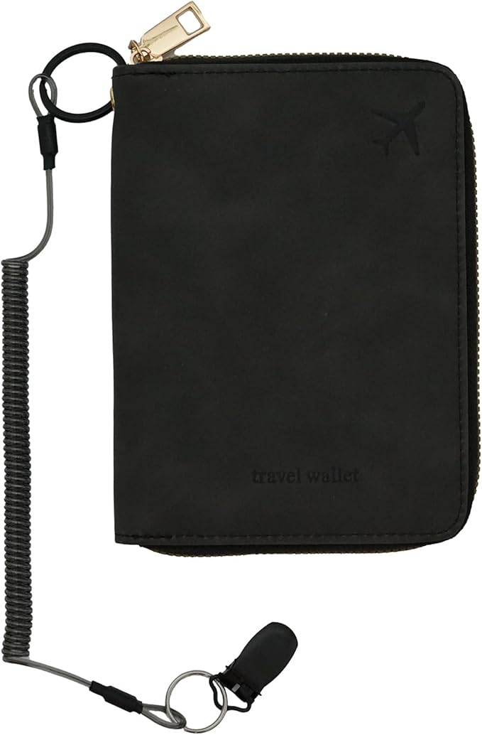 Passport Holder with Tether and Clip to Prevent Loss and Theft, Rfid Passport Holder for Travel, Passport Wallet, Passport Cover for Men and Women (Black - Tether and Clip)