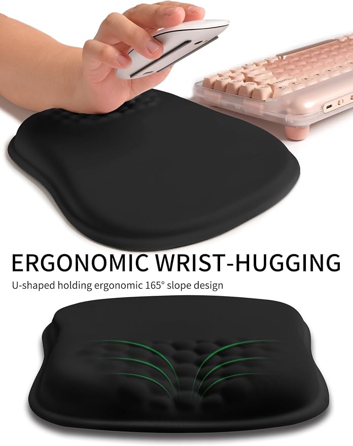Hokafenle Ergonomic Wrist-hugging Mouse Pad Wrist Support, U-shaped Holding Wrist Rest Mousepad for Carpal Tunnel Pain Relief with Cushioned Memory Foam Slope Massage Bulge (Classic 10.2x8.3 in,Black)