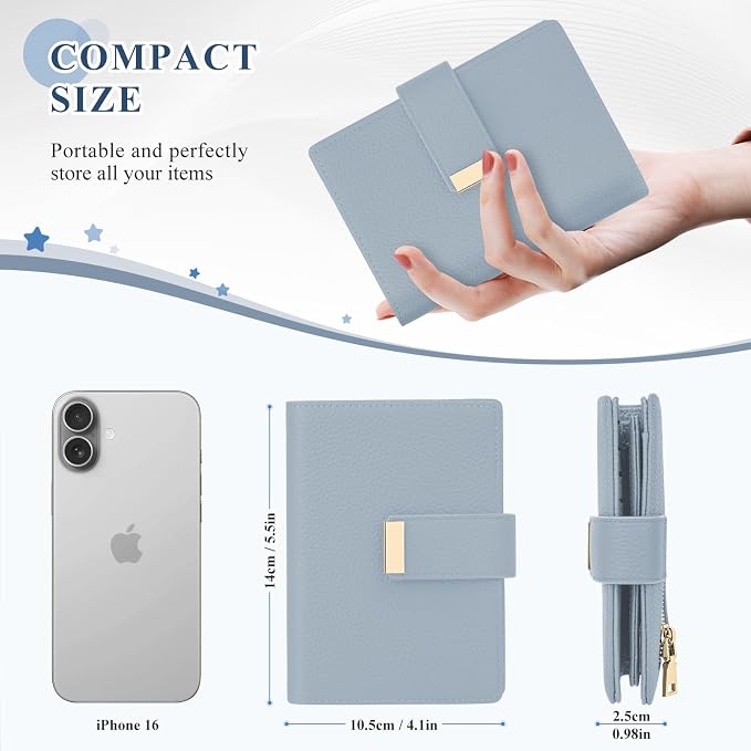 BKNOOU RFID Blocking Passport Holder with Airtag Slot- Leather Travel Passport Wallet for Women & Men, Slim Bifold Travel Passport Holder Holds Cards & Tickets & Cash (Blue)