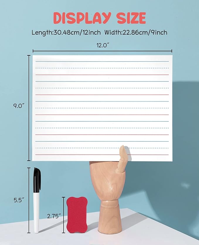GAMENOTE 6 Pack Magnetic Dry Erase Lap Boards, Lined and Blank, 9 x 12 in | 6 pack double sided 9 x 12 boards pair a lined side with a blank side for reusable writing practice