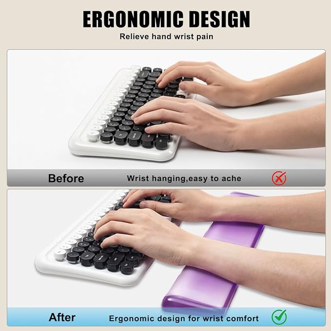 Keyboard Wrist Rest,Gel Wrist Rest for Keyboard-Purple Wrist Rest | Jelly Clear Gel Wrist Pad for Easy Typing, Anti-Slip Comfort Keyboard Wrist Pad for Desktop Relieve Pain