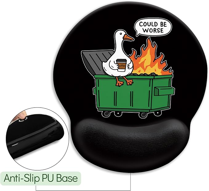 LIMKRIAN Funny Goose Ergonomic Mouse Pad with Gel Wrist Rest | Non-Slip PU Base, Smooth Surface, Cooling Gel Eases Wrist Pain, Ideal for Office/Gaming/Home, 9.8 x 8.6 in, Desk Accessories