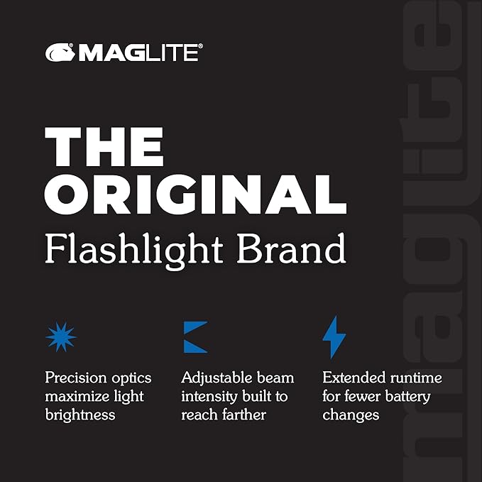 MagLite Battery-Powered LED Flashlight – ML300L 3-Cell D Flashlight with Adjustable Focus, Precise Beam, Long Battery Life, Water-Resistant for Emergency, Outdoor, and Camping