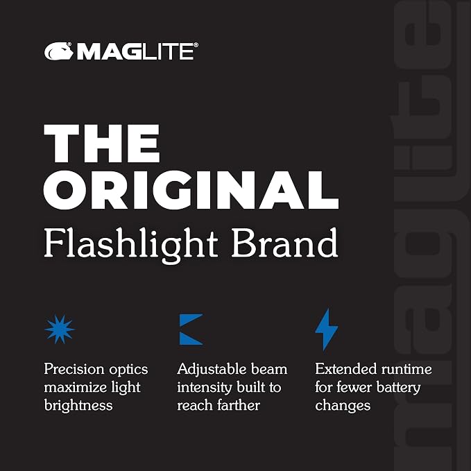 MagLite Battery-Powered LED Flashlight – ML300L 3-Cell D Flashlight with Adjustable Focus, Precise Beam, Long Battery Life, Water-Resistant for Emergency, Outdoor, and Camping