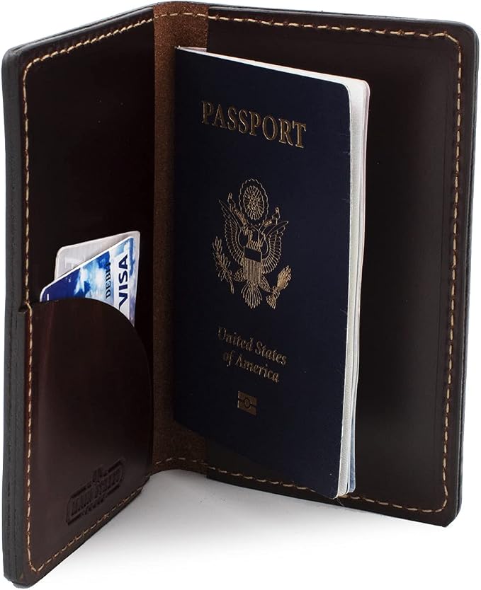 Leather Passport Holder for Men | Made in USA | 3.5" x 5.5" Field Notes Cover | Whiskey Barrel Brown