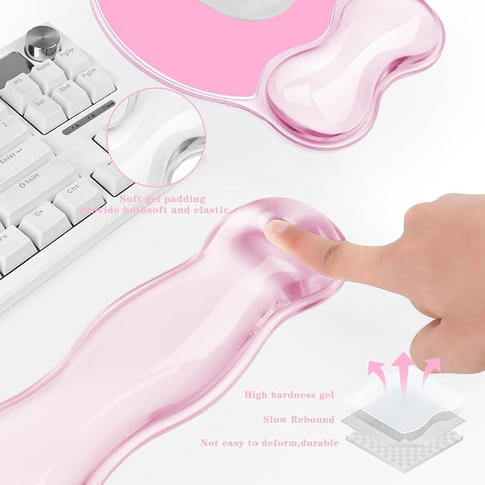 Gel Wrist Rest for Keyboard and Mouse Pad Set - Clear Pink | Ergonomic Cute Computer Keyboard Wrist Pad Support for Pain Relief, Non-Slip Desk Accessories for Office and Home